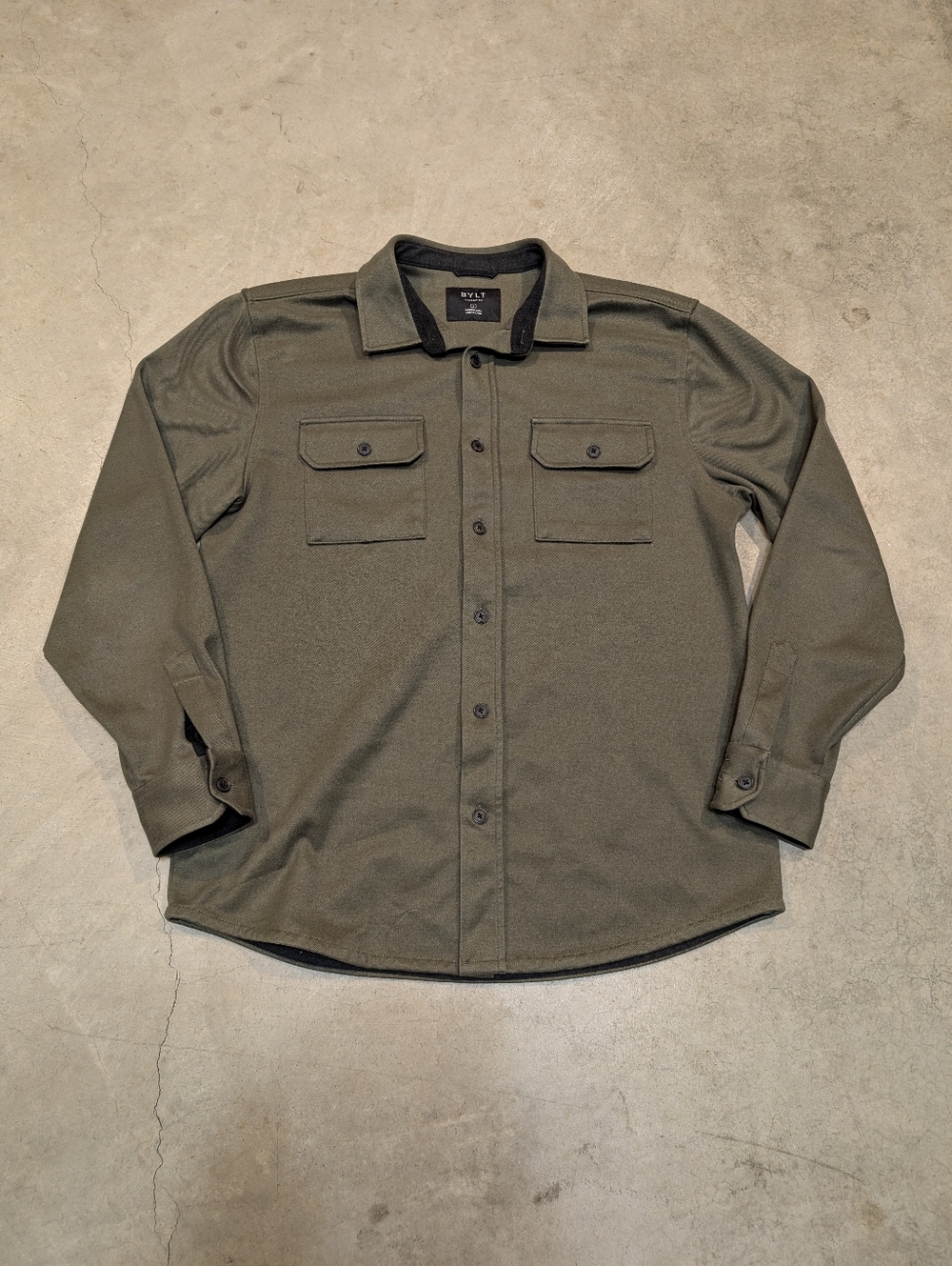 BYLT Basics Coasta Overshirt Mens L Olive Green Utility Shacket Button Up